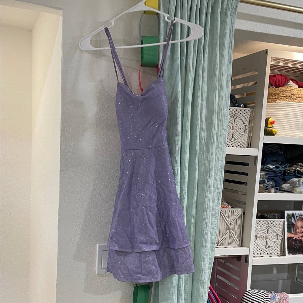 Sparkly Purple Sleeveless Dress, gorgeous lace backing and twirl-able skirt :)